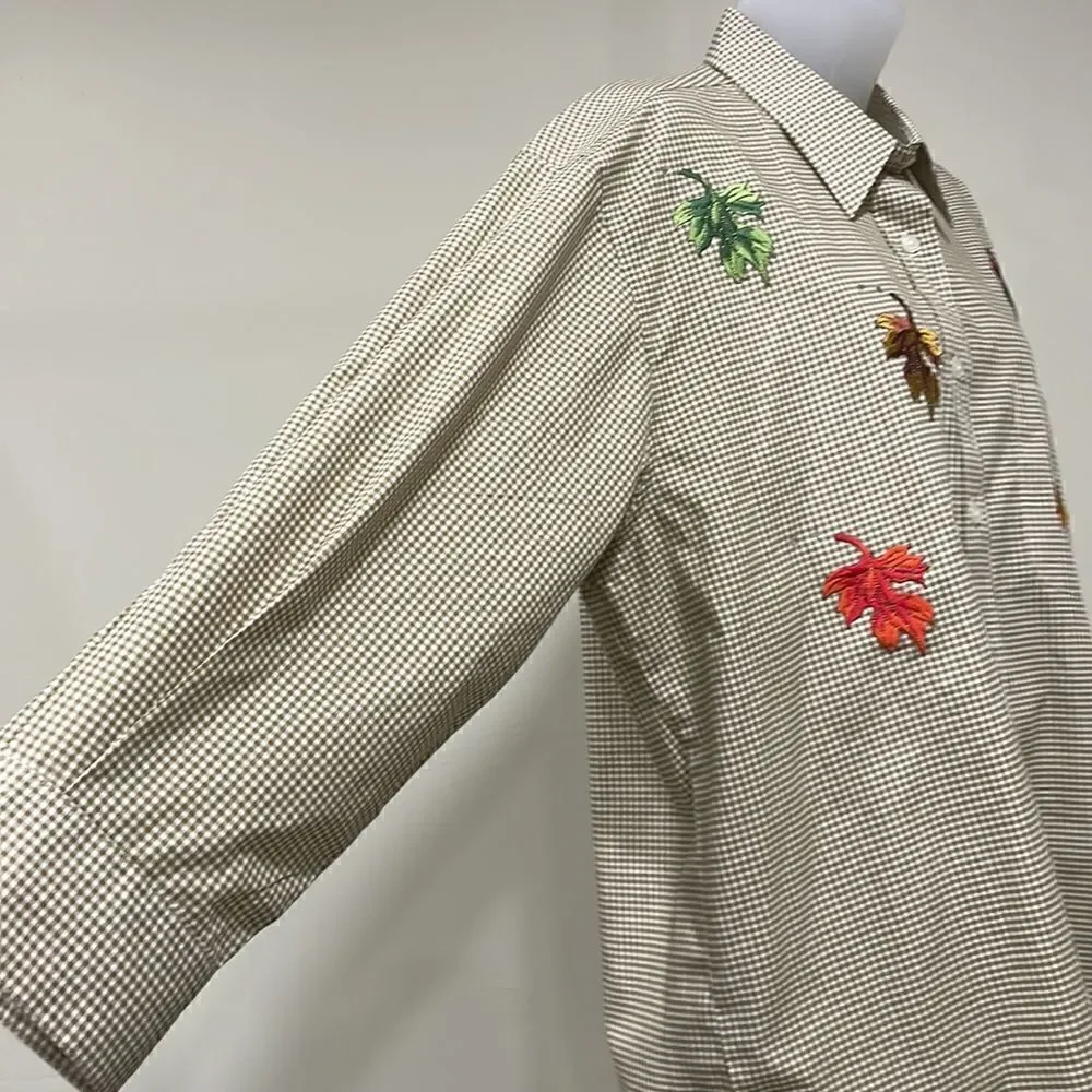 NWOT Las Olas Fall Leaves button down shirt. Size L large 12/14